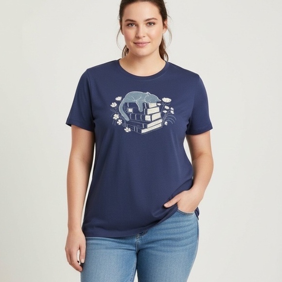 TORRID Tee Cat And Books Graphic 100% Cotton Classic Fit T-Shirt NWT Size 1X - Picture 6 of 10